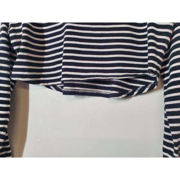 Free People Women’s Medium Black & White Striped Crop Top Long Sleeve Cotton - Picture 3 of 9